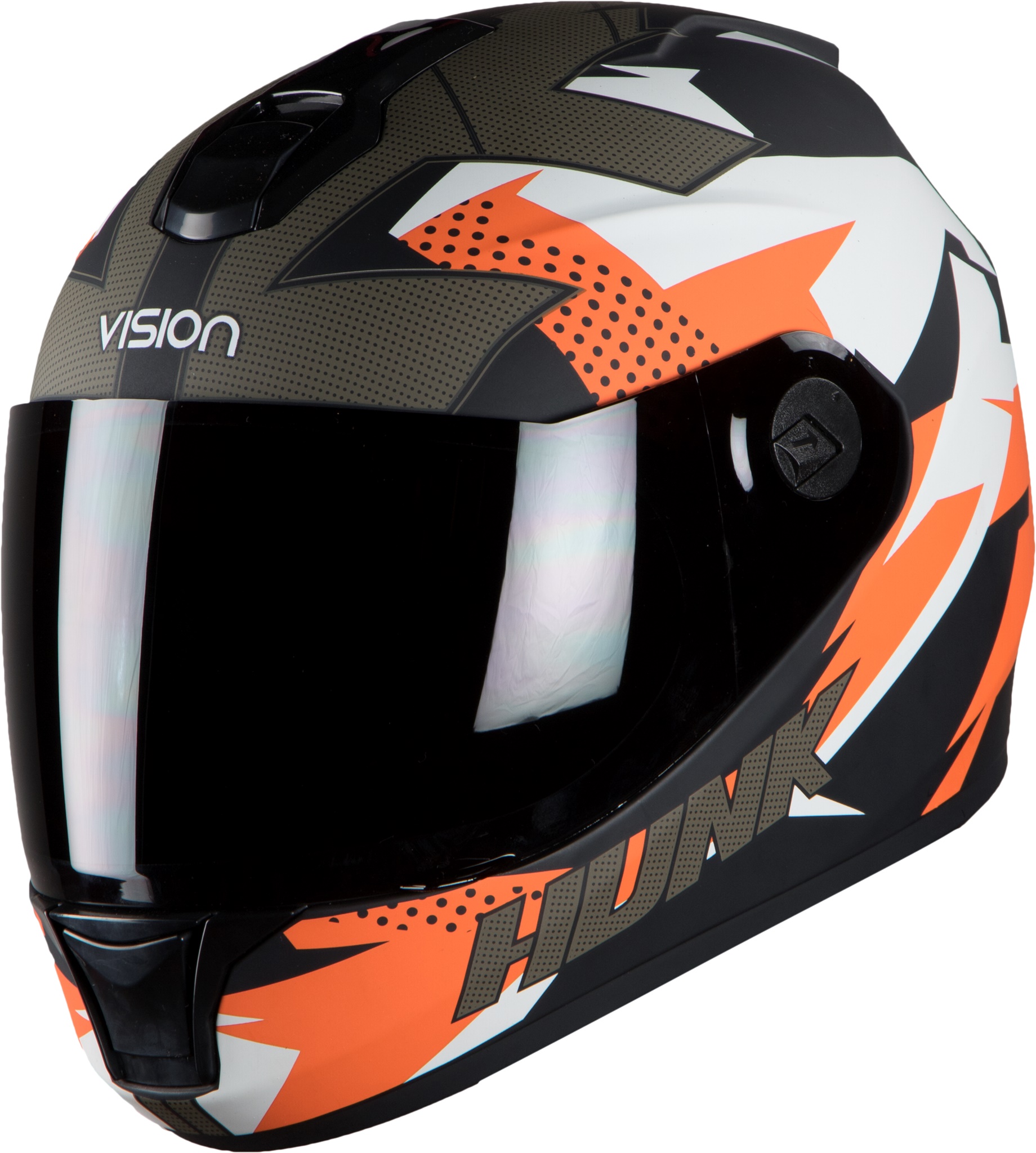 Steelbird HI-GN Men Vision Decal Hunk Glossy Black/Orange ( Fitted With Clear Visor Extra Smoke Visor Free)